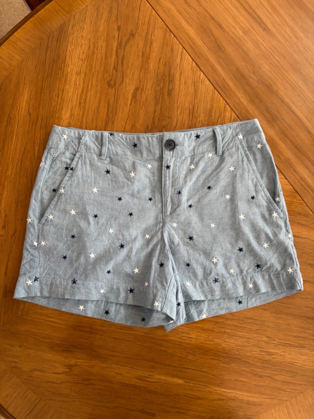 LOFT Light Blue Star-Embroidered Shorts